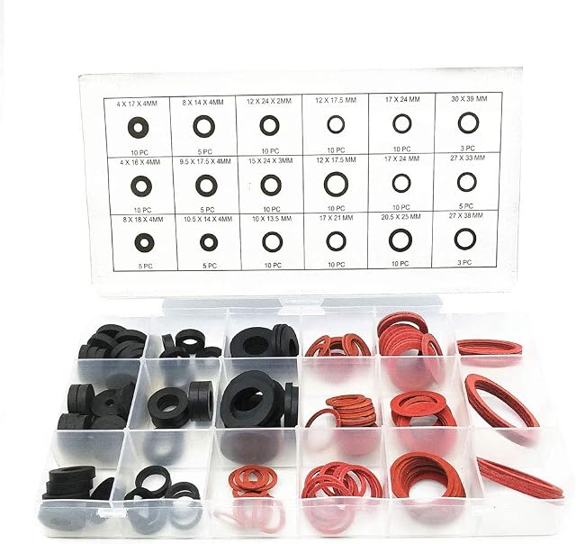 Rubber Washer Assortment Set, 141 Pieces Flat Round Spacer Washers, Hose Rubber Washer, Rubber Tap Seal, Standard Durable O-Rings Seal Gasket Washers with 18 Sizes for Plumbing (Black, Red)