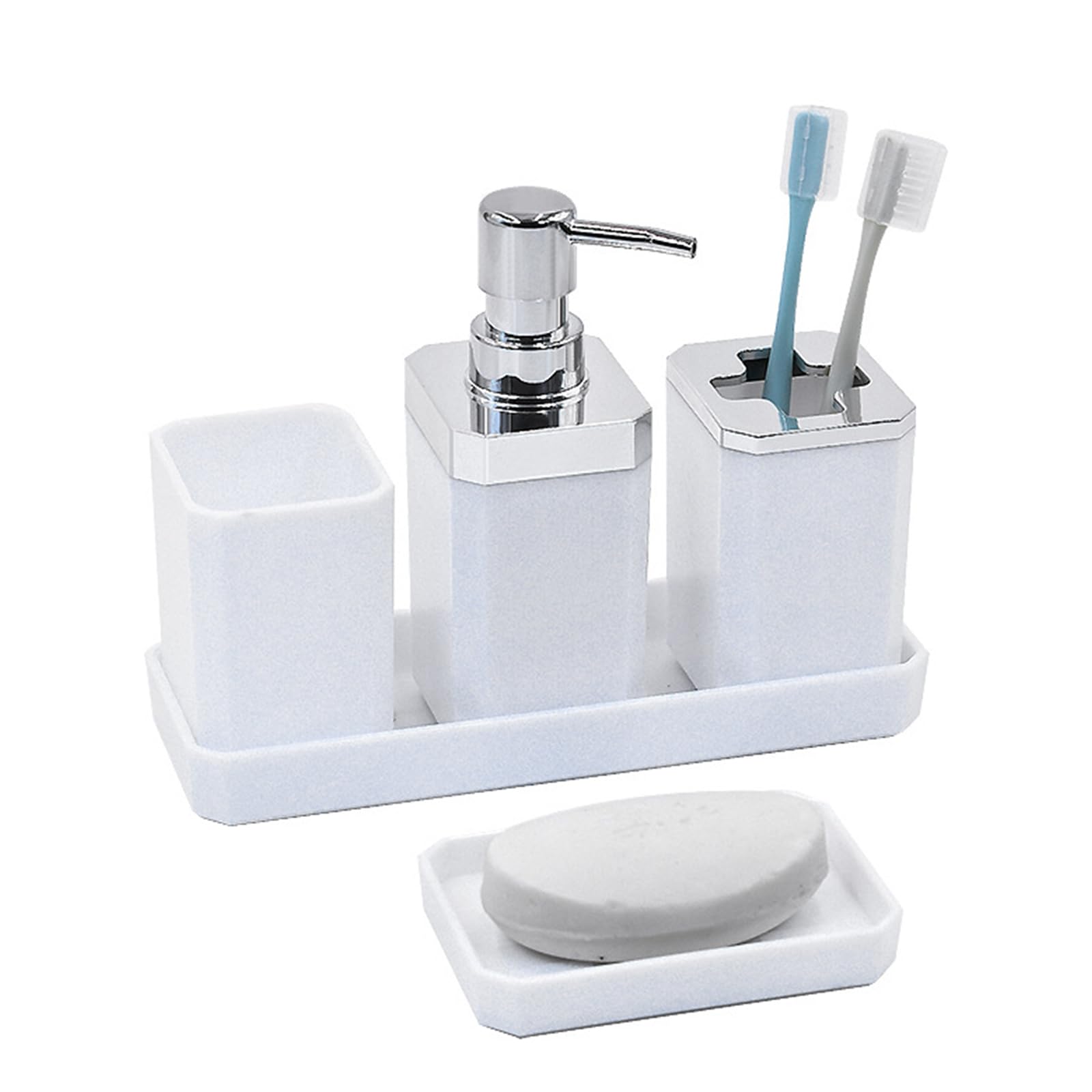 ZWWAAZHF 5Piece Bathroom Organizers Set Including Soap Dispenser Toothbrush Holder Tumblers Vanity Tray and Multipurpose Holders Ceramic Bathroom Organizers Set
