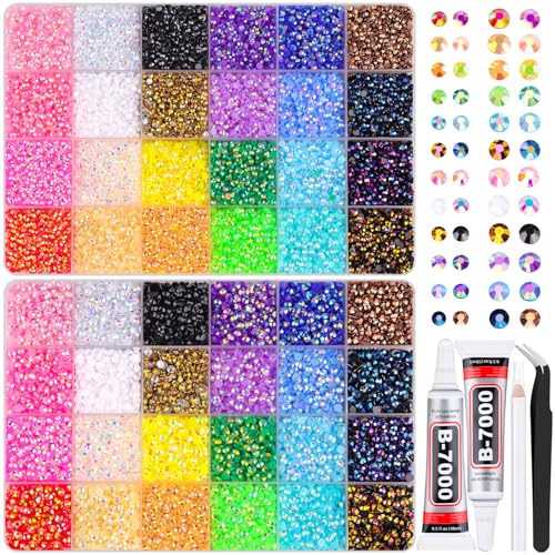 Image of 2 Boxes Jelly Rhinestones for Bedazzling, 36600Pcs 3mm & 4mm Multicolor Flatback Resin Gems for Crafting, Bedazzler Kit with 2Pcs 10ml B7000 Jewelry Glue for DIY Crafts Book Fabric Decor Nail Art