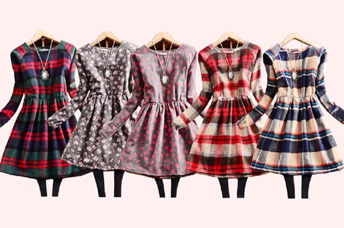 Amazon Co Jp オールド ファッション チェック 小花 プリント ワンピース ウエスト ゴム ブラウン ローズピンク小花 服 ファッション小物