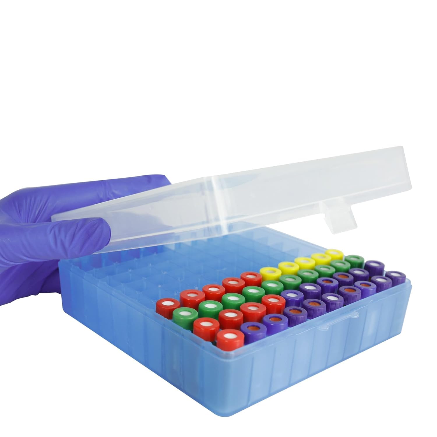 ALWSCI Contenitore per Microprovette 100 Pozzetti, Rack in Polipropilene con Chiusura a Chiave per Provette 1,5/1,8/2mL, Blu