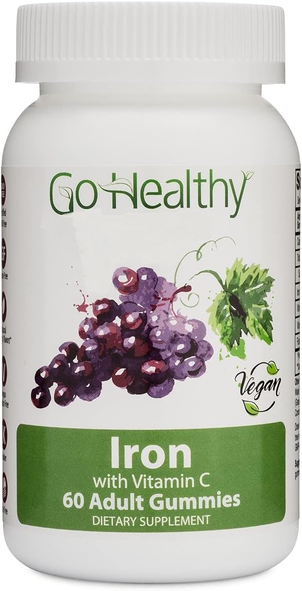 Go Healthy Iron Gummies with Vitamin C, B12, Folic Acid Vegan OU Kosher Halal (60ct) 30 Servings