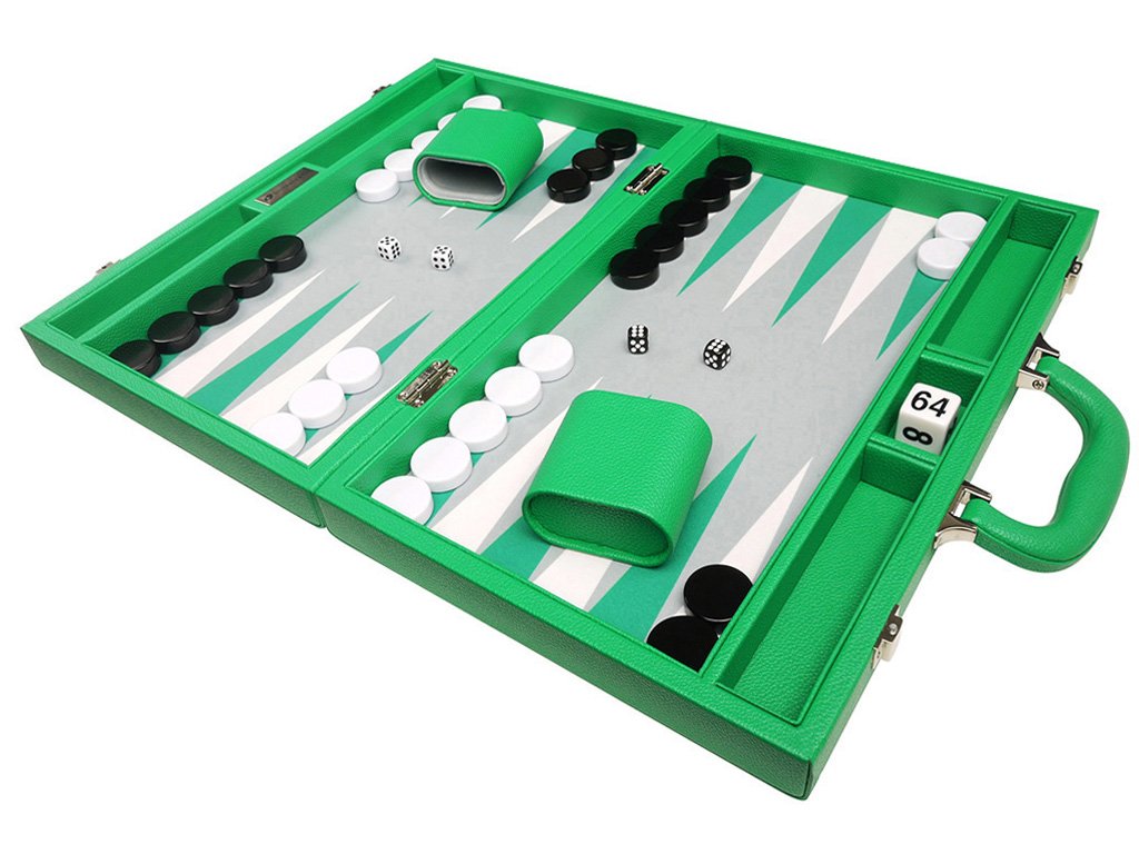 Zestaw 40 cm Premium Backgammon - średni rozmiar - zielona tablica