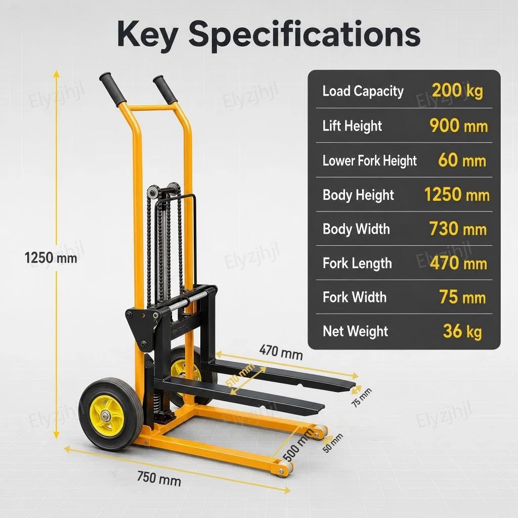 Carretilla Elevadora de PaletS Apiladores Apilador de ElevacióN Materiales | Sistema de ElevacióN con Pedal Manual Capacidad 200 kg Altura MáXima 900 mm Carretilla Elevadora Transporte MóVil Horquilla