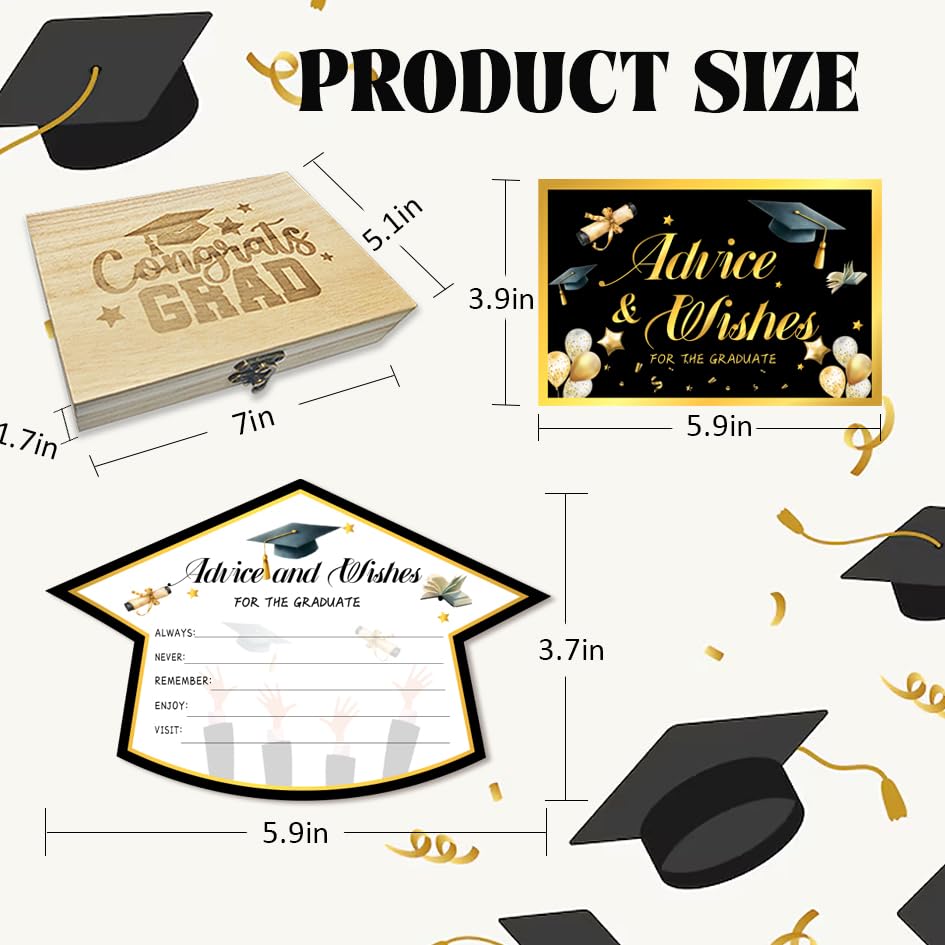 Image of 50Pcs Graduation Advice Cards for the graduate 2026, Grad Advice and Wish Cards Box for Congrats Grad Class of 2026 Graduation Party Decorations Supplies (Black)