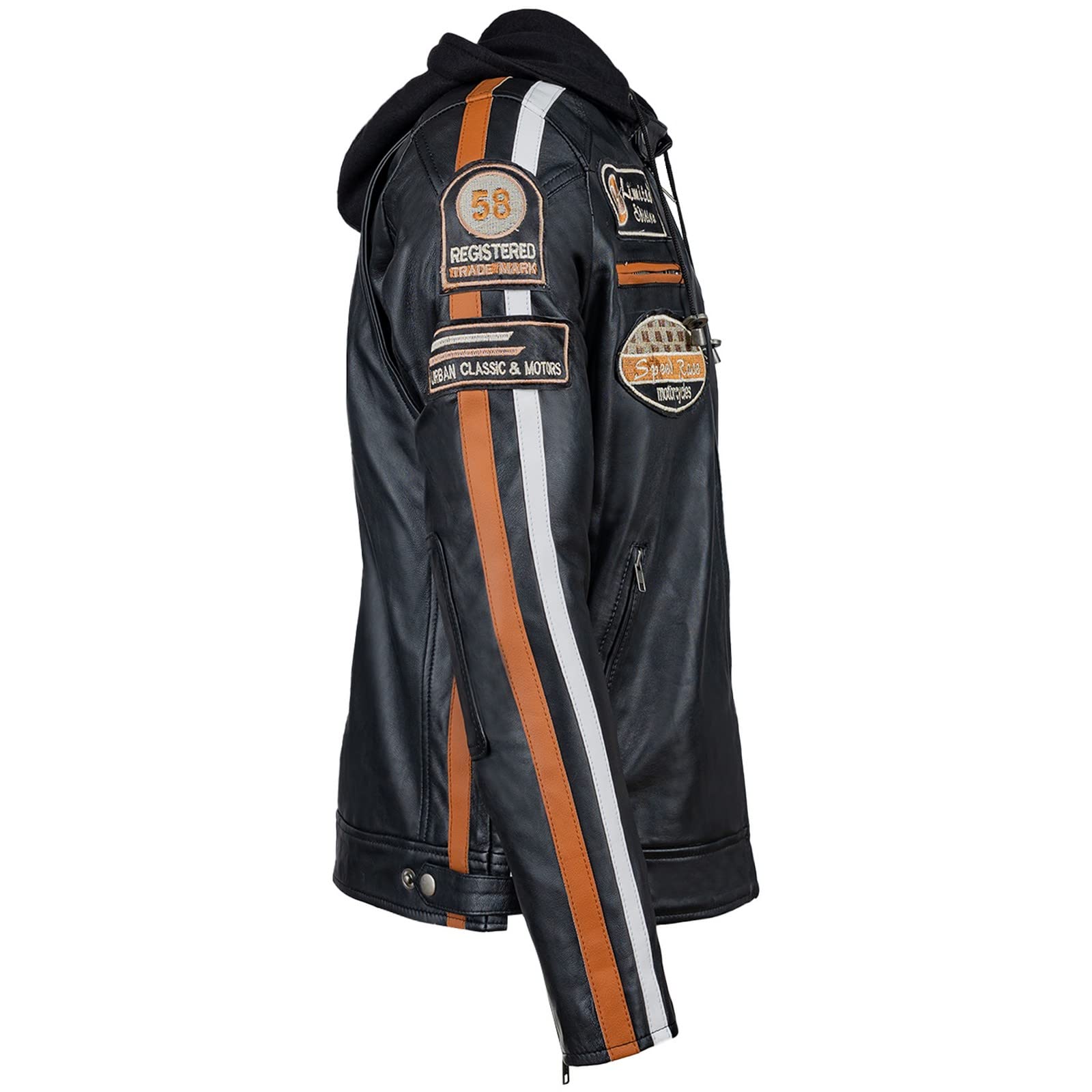 URBAN 5884 Veste de Moto Homme en Cuir d’Agneau Véritable avec Protections Amovibles – Blouson Moto avec Protections Dos, Épaules et Coudes