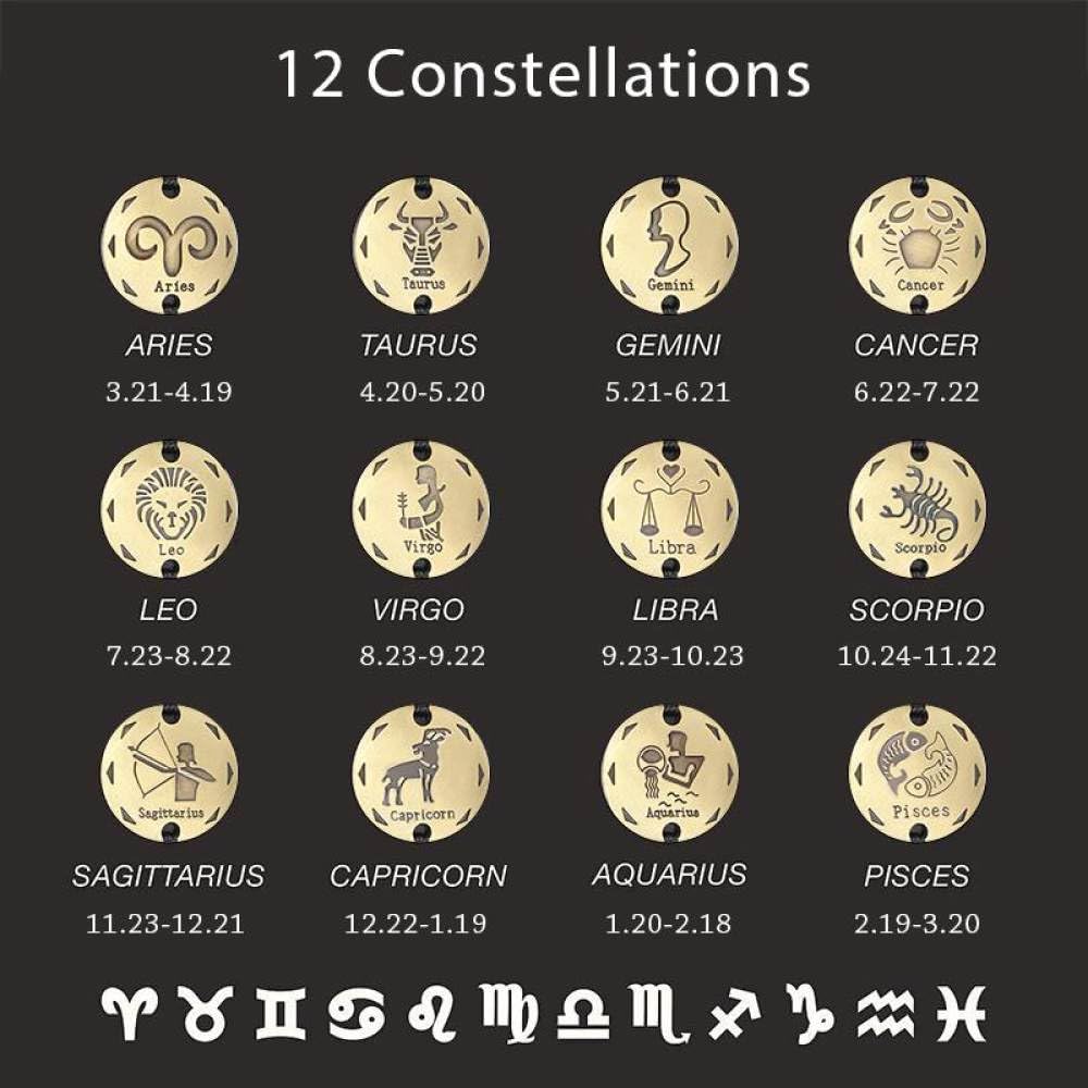 Braccialetto Zodiacale In Pelle Nera - Motivo Fosforescente, Regolabile, 12 Segni, Idea Regalo - Foto 13