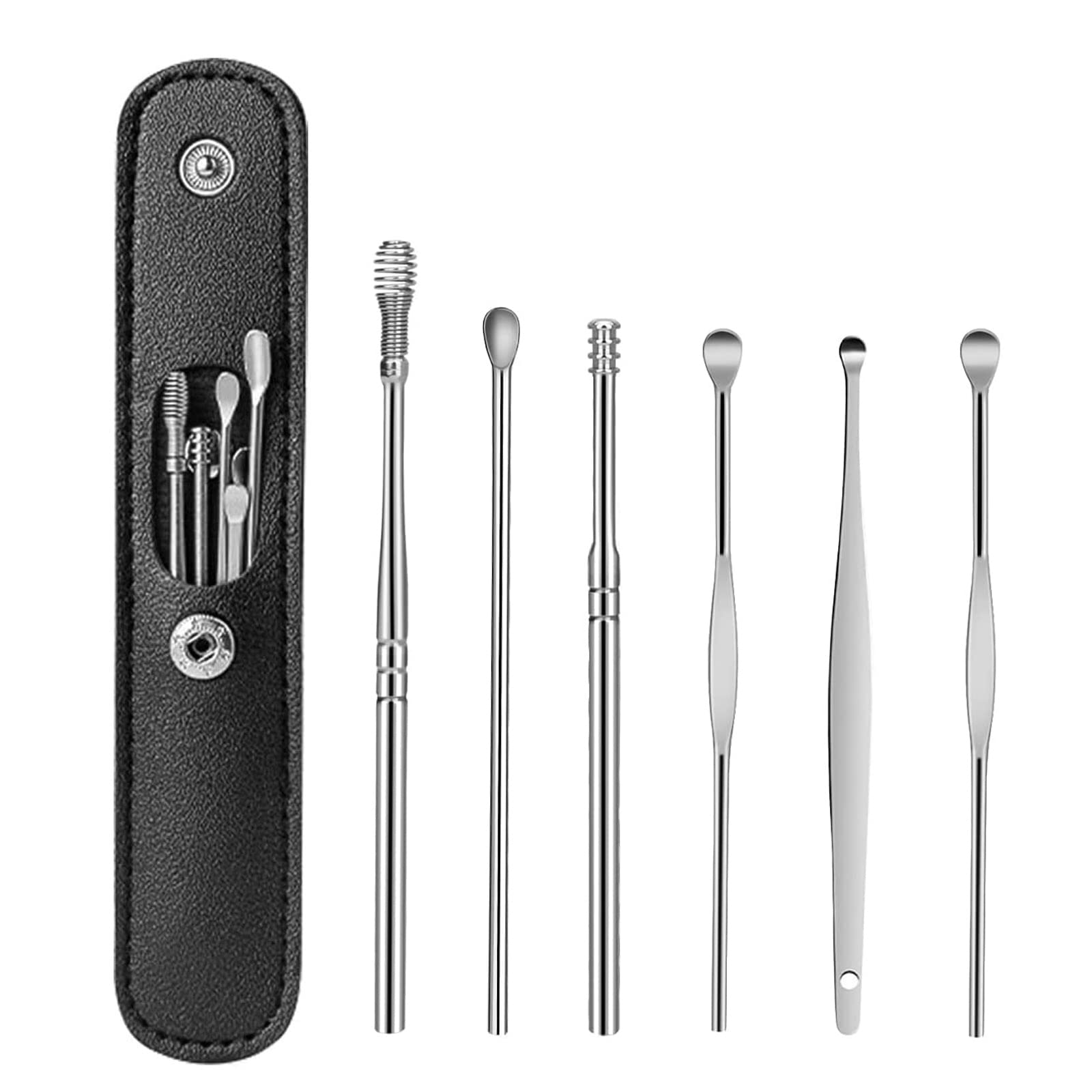 6 teiliges Ohrenschmalz Entfernungs Set, Ohrreinigungswerkzeuge aus Edelstahl,Ohrenreiniger Set,für die Ohrenreinigung von Erwachsenen und Kindern (Schwarz)