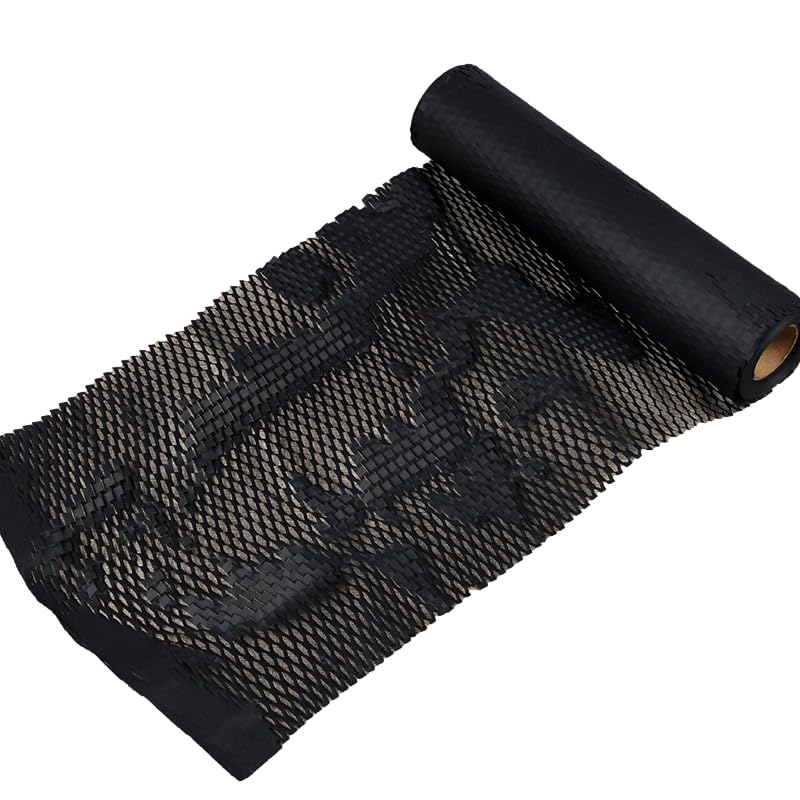 Honeycomb Packing Paper, Bubble Cushioning Wrap for Moving,Products & Gifts Wrapping Paper,Recyclable and Biodegradable Material with 20 Fragile Sticker Labels (Black, 20mX30cm)