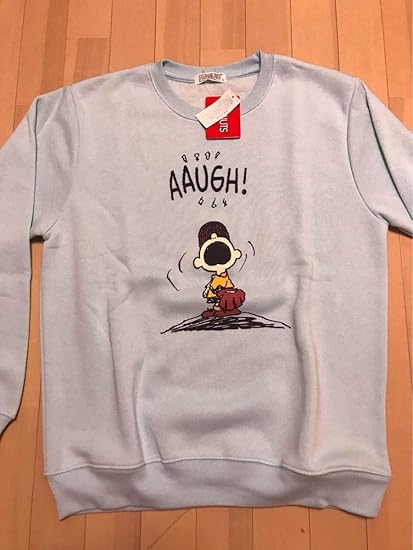 Amazon ラスト1点 Peanuts チャーリーブラウン スウェット トレーナー L スヌーピー レトロ ピーナッツ ヴィンテージ風 ブルー トレーナー パーカー 通販