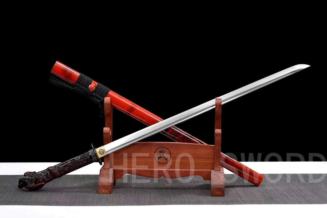 Dragon Ninja Japanese Samurai Sword 9260 Spring Steel Blade Dragon Katana Straight Knife Saber Blu/Black/Red Dragon Offer Choose