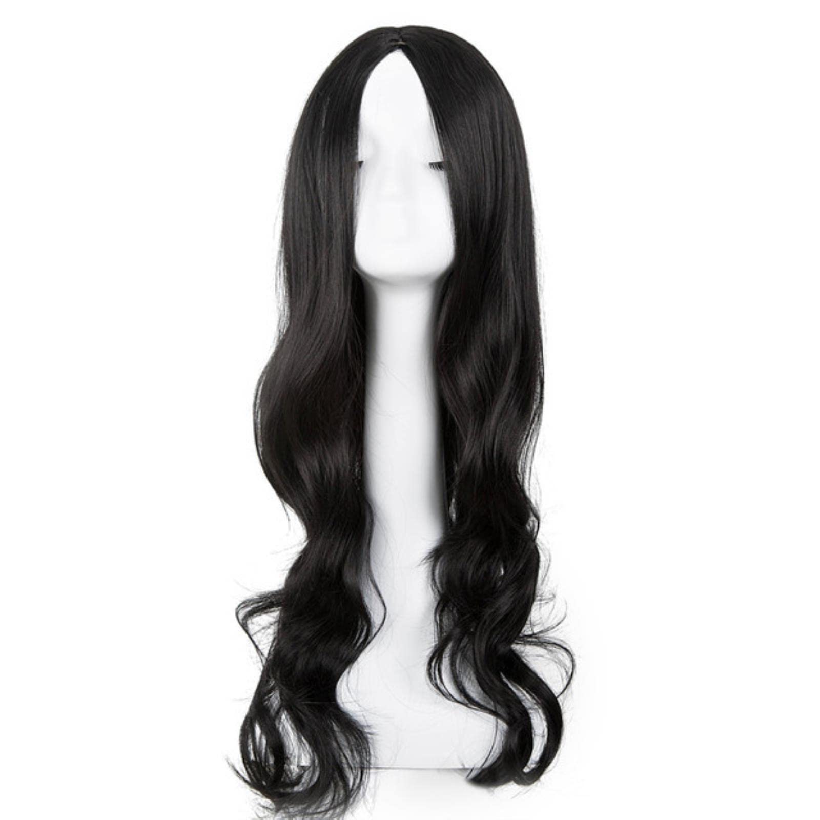 Schwarze Perücke, Fei-Show, synthetische, hitzebeständige Faser, langes, lockiges, mittleres Haar, Kostüm, Cosplay, Halloween, Karneval, Damen-Haarteil
