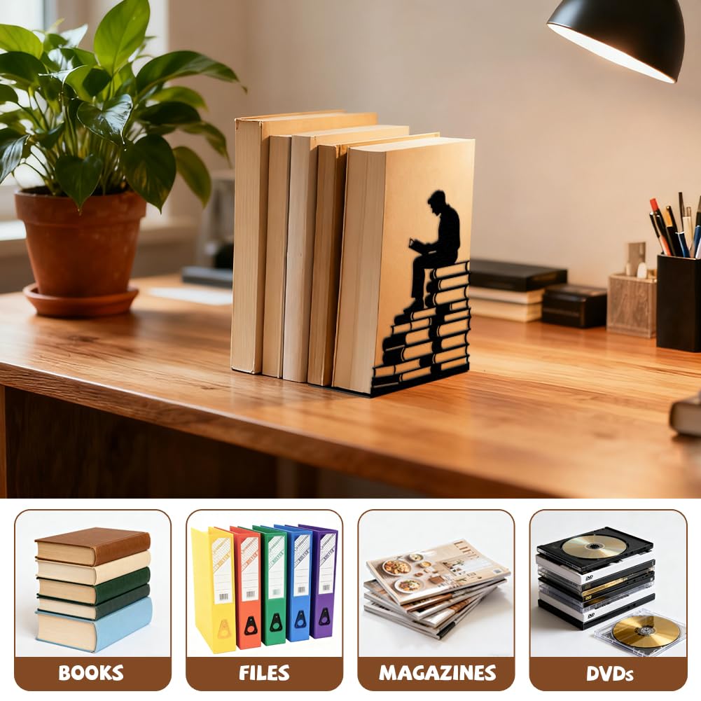 Peacoblue Sujetalibros decorativos modernos para leer libros, sujetalibros de metal para libros pesados, 13,5 x 10,9 x 20,1 cm, para decoración del hogar, estantería y oficina - 1 par
