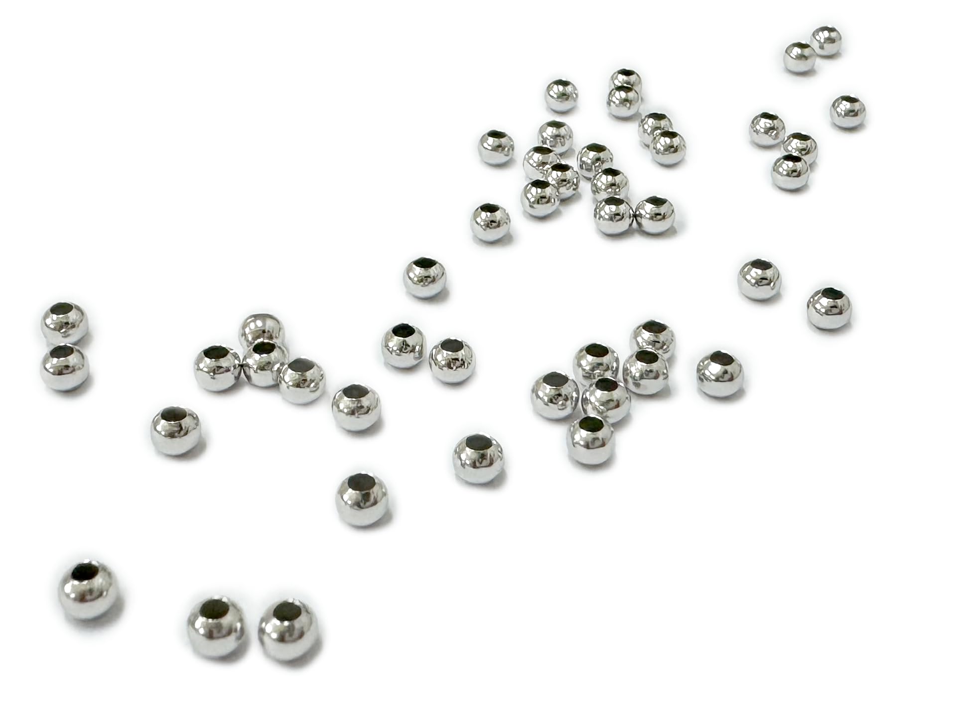 50 Perline Sfera Distanziali In Argento Sterling 925 Placcato Oro Bianco 3mm Per Creazione Gioielli