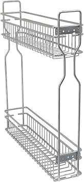 2-Tier Side Pull-out Basket Wire Slide Out Shelf Storage Cabinet Organizer, Iron Pull Out Spice Rack, Heavy Duty Sliding Seasoning Kitchen Pantry Sliding Vertical,Left Installation-200mm Cabinet