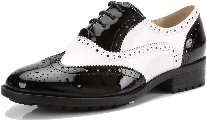 U-lite Women's Perforated Lace-up Wingtip Close Front Leather Flat Oxfords Vintage Oxford Shoes