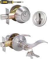 Lanwandeng Keyed Alike Satin Nickel Door Lever Deadbolt Set - Reversible Single Cylinder Lock for Front Exterior Doors, ANSI Grade 3