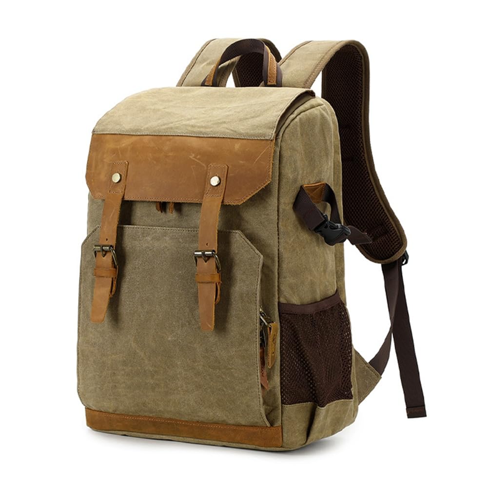 Plecak Fotograficzny z Prawdziwej Skóry Batik Canvas SLR/Mirrorless - Torba na Aparat Fotograficzny z Laptopem i Uchwytem na Statyw - Wodoodporna Skóra