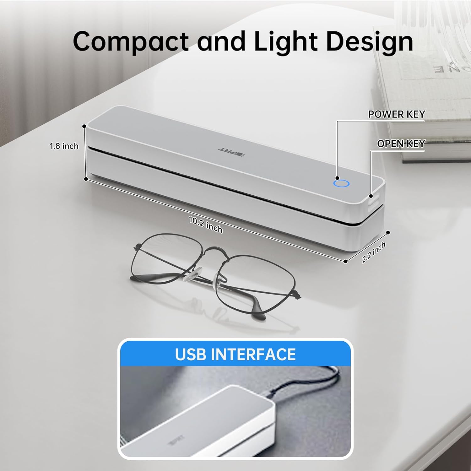 iDPRT Portable Thermal Printers Small Compact Inkless Wireless Printer for Home, Office & Vehicles, 300DPI, Support 8.5" x 11" Length US Letter A4&A5 Size, for Smartphone, PC, Black White Printing Grey image 5 of 8 B0DYJCWC8K