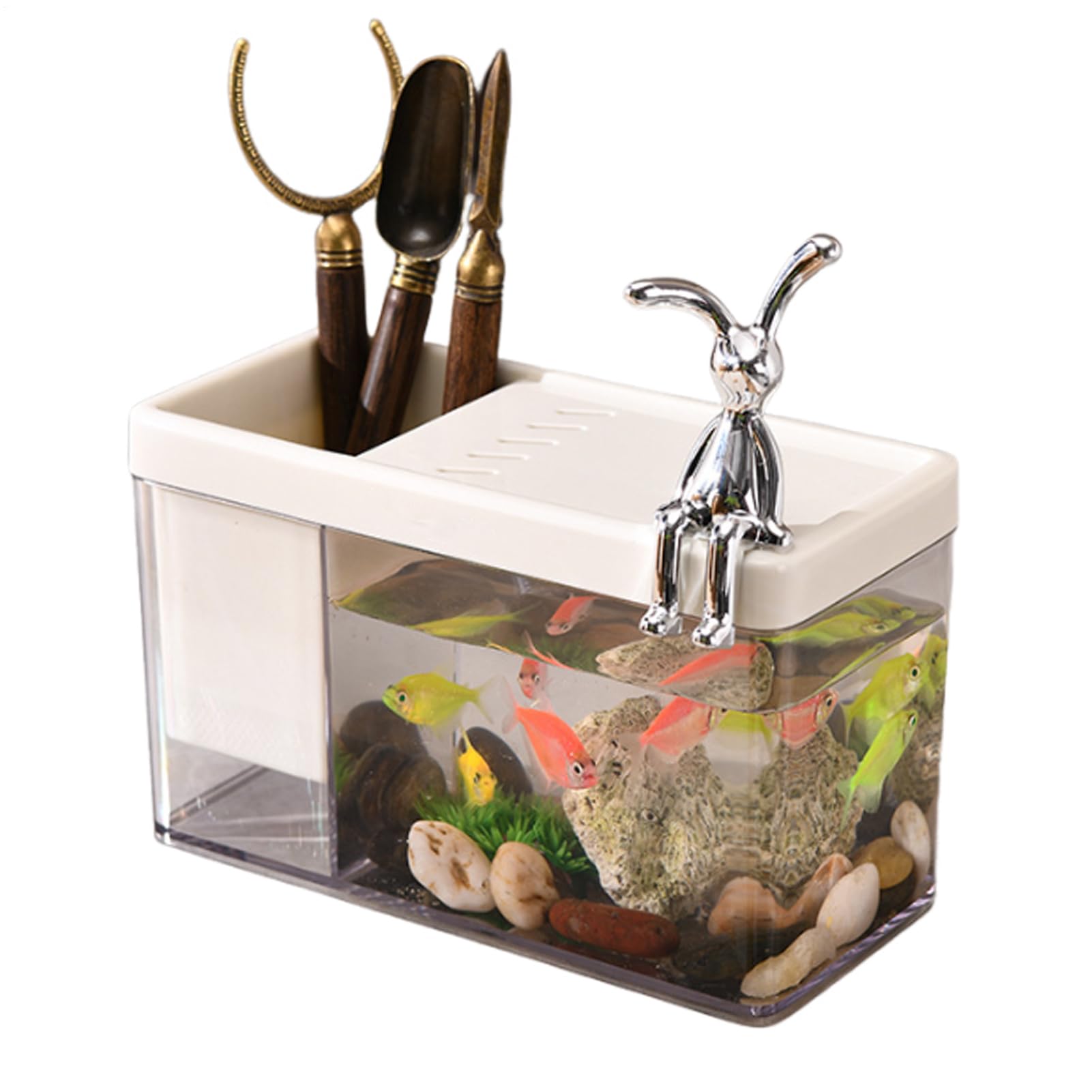 Small Fish Tank - Transparent Mini Aquarium for Desktop | Tiny Aquariums with Sea Monkeys, Shrimp, Snails, Betta Fish, Small Pets, Smalls Aquarium for Office Home Decor