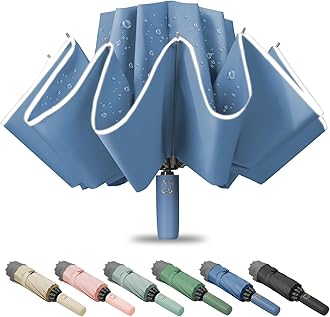 Large Windproof Travel Umbrella, Portable Reverse Folding Car Umbrella, Compact Inverted Design with Waterproof Canopy, Automatic, 10 Durable Ribs, 45.6/13 Inch, Fits Backpack