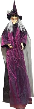 Halloween Animated Decorations Outdoor Witch, 6.89 ft Halloween Animatronic Witch Props with Scary Sounds and Light-up Eyes, Animatronics Hanging Witch Decor for Outdoor Garden