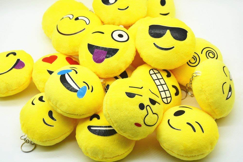 Cute Emoji Emoticon Yellow Cushion Soft Stuffed Plush Toy Key Chain - Set of 4