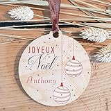 bbr1 Taille : Diamètre 7.5cm Décoration de Sapin en Bois personnalisée avec Votre prénom (Un Joli Cadeau, Une Alternative à la Boule de Noël Traditionnelle en Verre, Personnalisation avec Le prénom de Votre Choix) BBR1