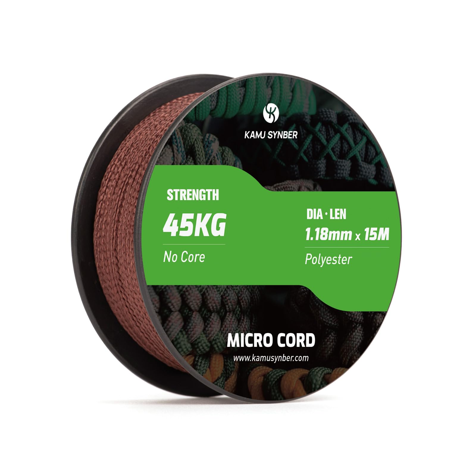 Kamu Synber Micro Cord 1.18mm Paracord Braided Rope 15m Spool for Bracelet, Crafting, Jewelry Making, Key Chains | Support 45kg | Chocolate Brown