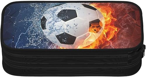 Miniatura 7 de Estuche para lápices de fútbol para niños con estampado fresco de fuego y agua, estuche portátil con cremallera, suministros de papelería con