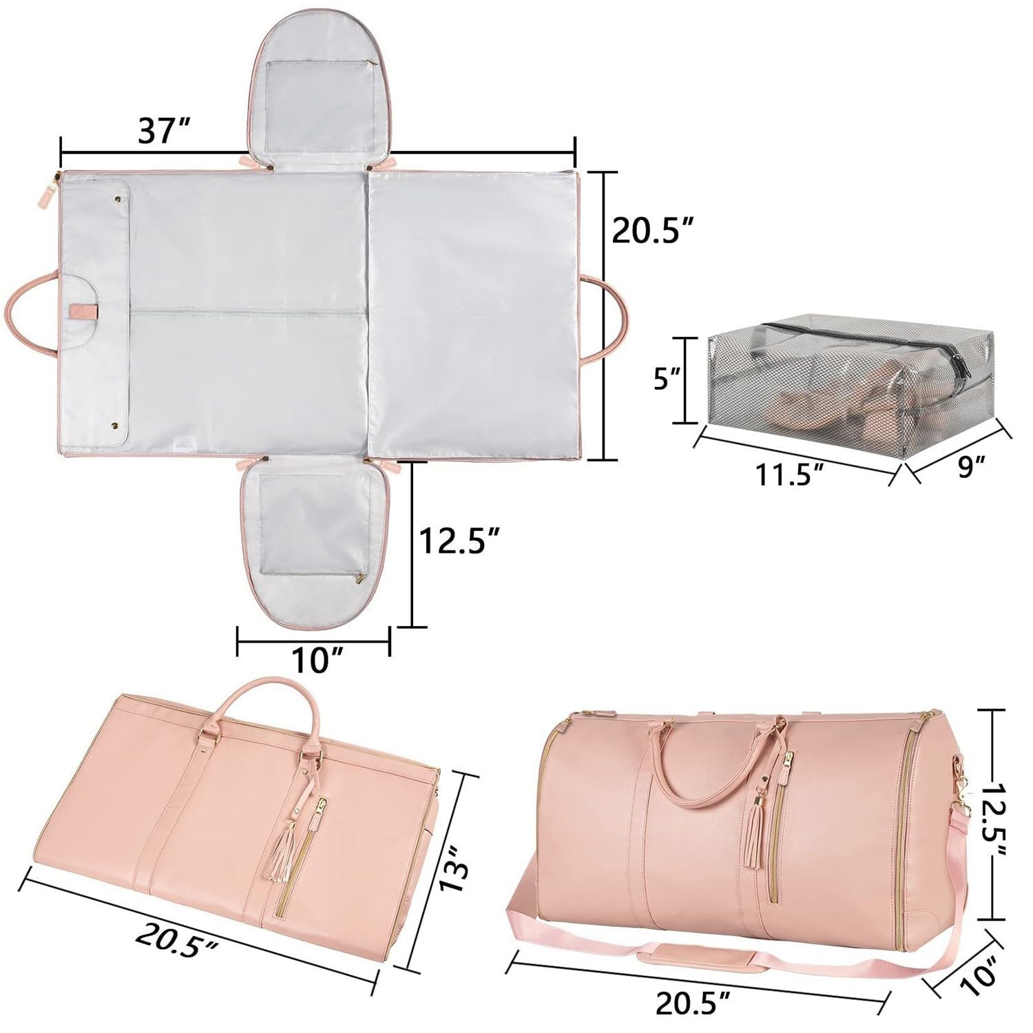 Leder-Anzugtasche Für Reisen, Faltbar, Anzugtasche Herren Reisetasche Damen Carry On Handgepäck Tasche Duffle Bag Für Jacken, Schuhe, Wochenendtasche, Organizer