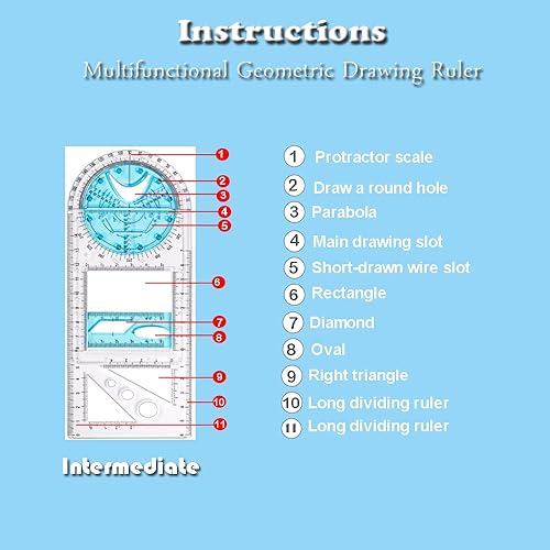 Miniatura 5 de Herramienta de dibujo de regla geométrica multifuncional, plantilla de dibujo creativo para manualidades, herramienta de medición de dibujo para