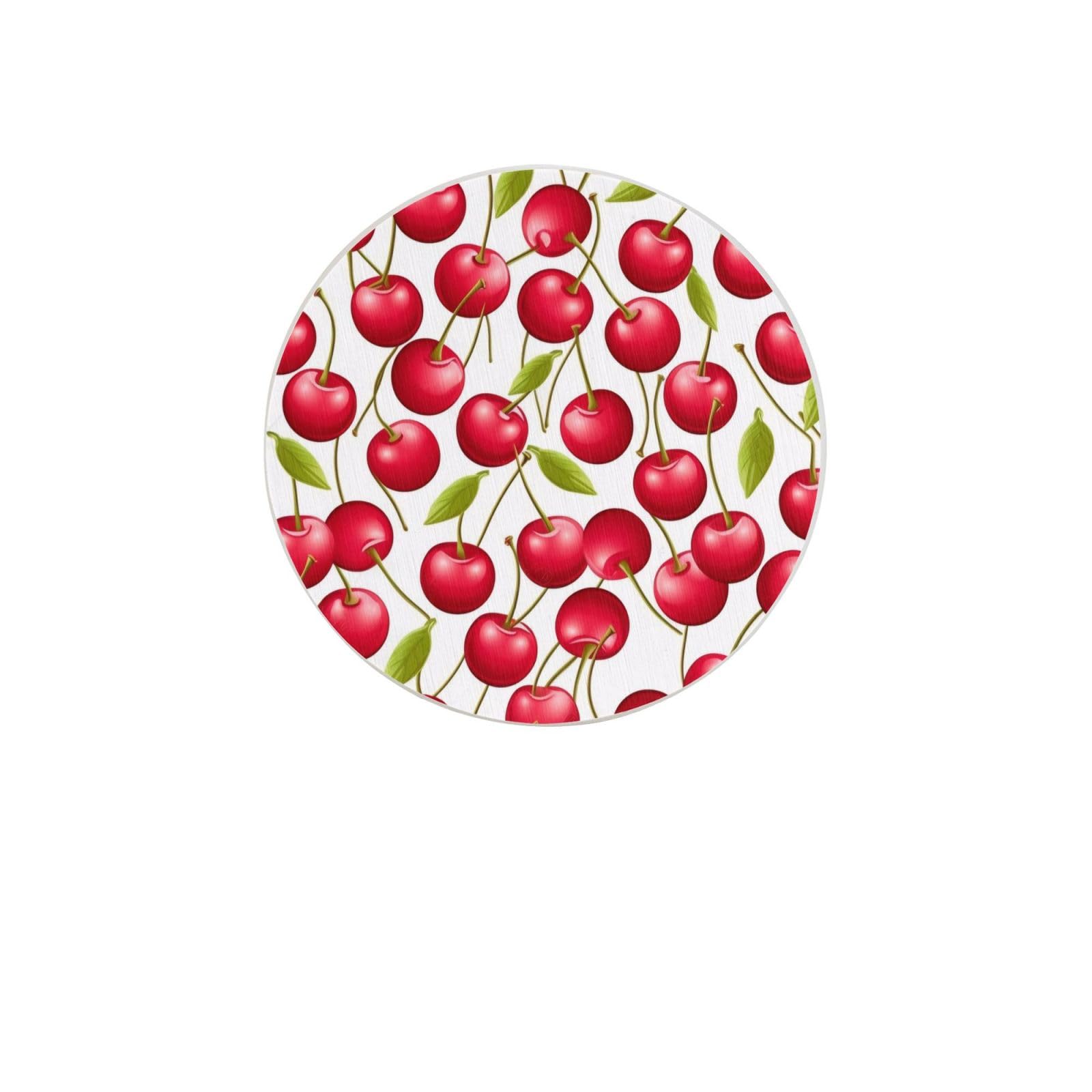 Red Cherries Absorbent Drink Coasters Diatomaceous Round Coaster 4 Inch Reusable Cup Coasters Set 4pc