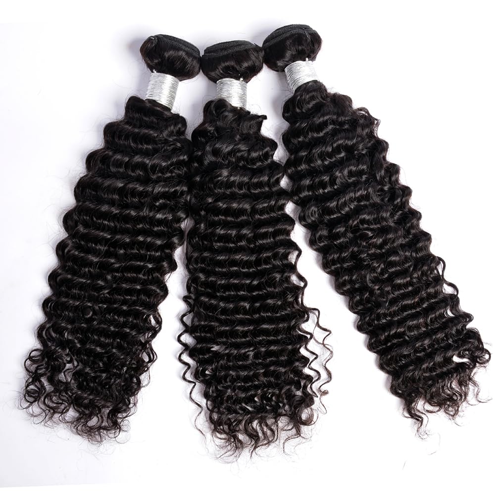 PERISMODA 20 22 24 Inch Deep Wave Bundles Human Hair Curly Wave Human Hair 3 Bundles 100% Unprocessed Brazilian Remy Hair Deep Curly Wave Bundles Natural Black Color - Image 2