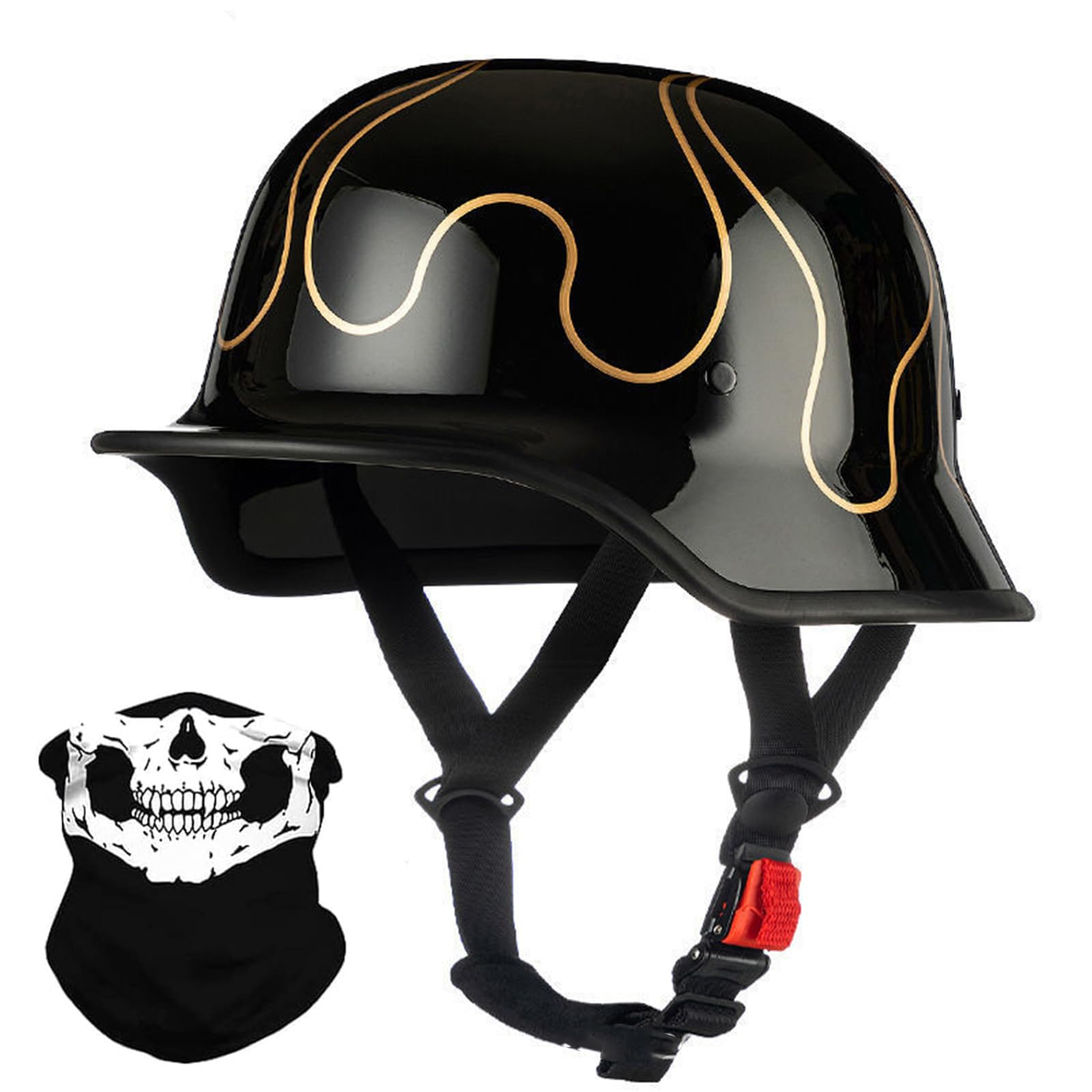 Casque d'équitation de Route à Visage ouvert de Style allemand, Demi-Casque à tête de Mort approuvé par le DOT Adulte Hommes Femmes Rétro Demi-Casque Casque à Visage ouvert (55-64 cm
