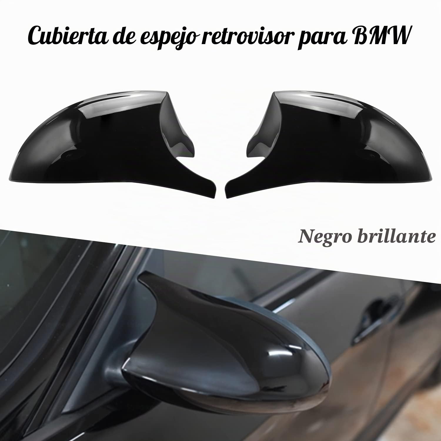 Cubiertas del Espejo De La Puerta Lateral, Espejo Retrovisor Cubierta Decorativa del espejo lateral Compatible con BMW E87 E81 E82 E88 E90 E91 E92 E93 PRE-LCI, Negro Brillante, 1 Par