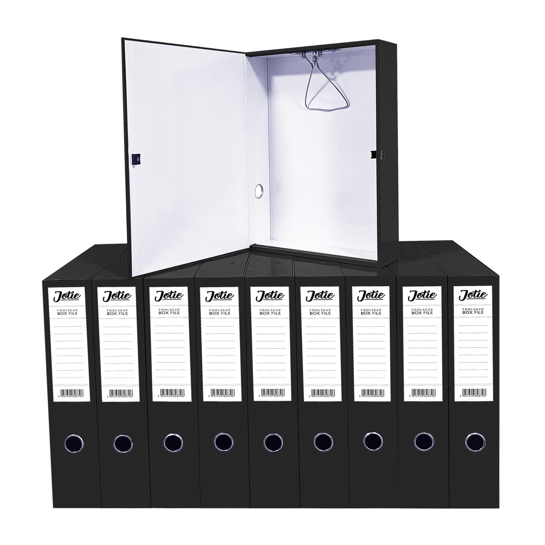 Box File with Lockspring Ring Pull & Catch Glossy Finish 75mm Spine Ideal Document Organiser for Office School Paperwork Storage Foolscap Box Files Pack of 10 (Black)