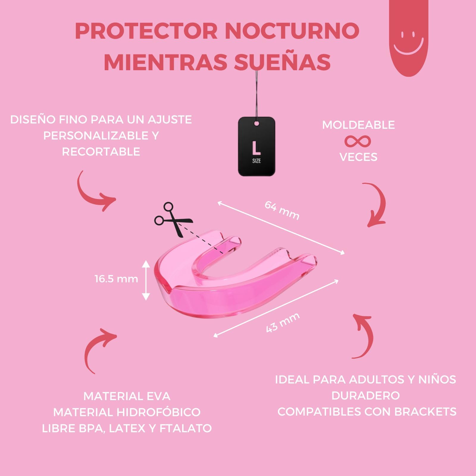 KULTIMA Férula Descarga Bruxismo Nocturna 2 Bucales Dentales Moldeables No BPA (ROSA, L)