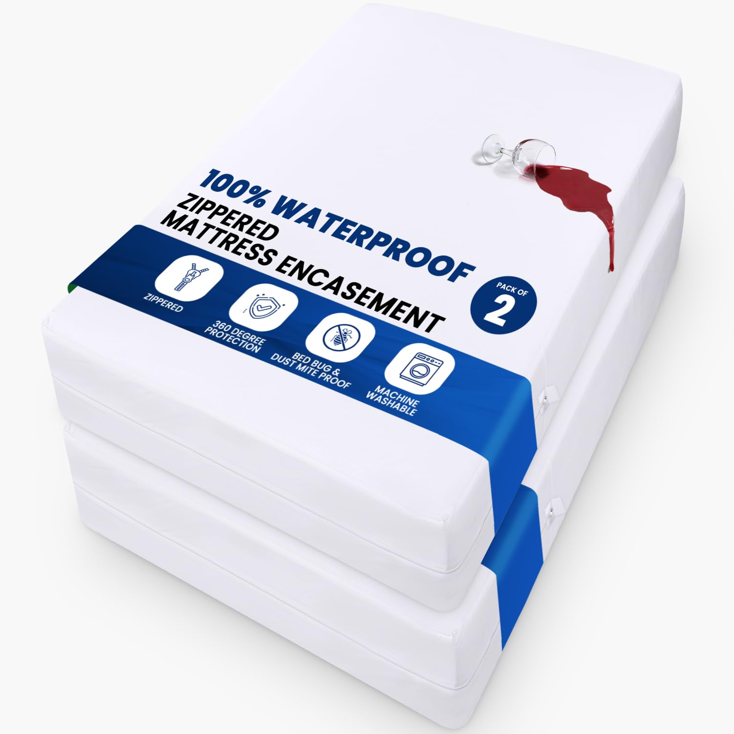 Utopia Bedding Zippered Mattress Encasement, Six-Sided Absorbent Cover, Waterproof Protector, Bed Bug & Dust Mite Proof (Pack of 2 - Single 90 x 190 x 30 cm)