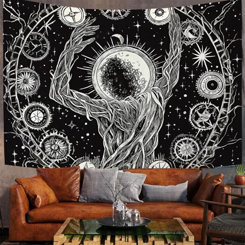 Tapisserie Halloween gris en tissu de qualité supérieure avec constellation et arbre
