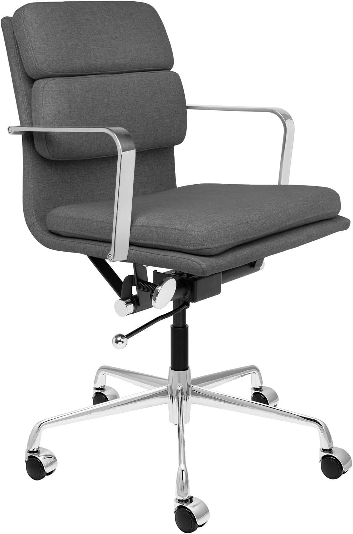 SOHO II Padded Management Office Chair - Mid Back Desk Chair with Arm Rest, Swivel & Cushion Availability, Made of Poly-Cotton Fabric, Charcoal Fabric, Computer Chair