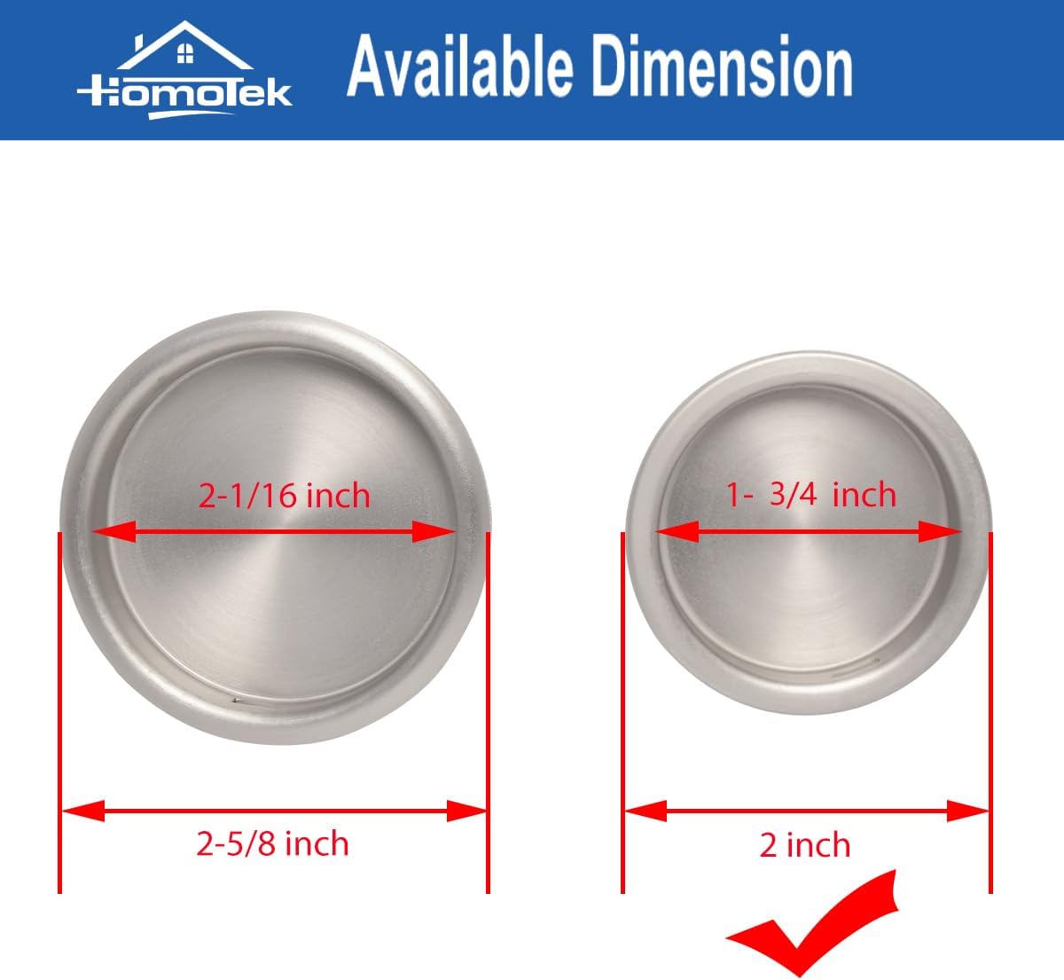 HOMOTEK 4 Pack Closet Door Finger Pull 1-3/4”, Easy Snap in Installation, Satin Nickel Finish,Fits a 3/8” Depth x 1-3/4" Diameter Opening Hole