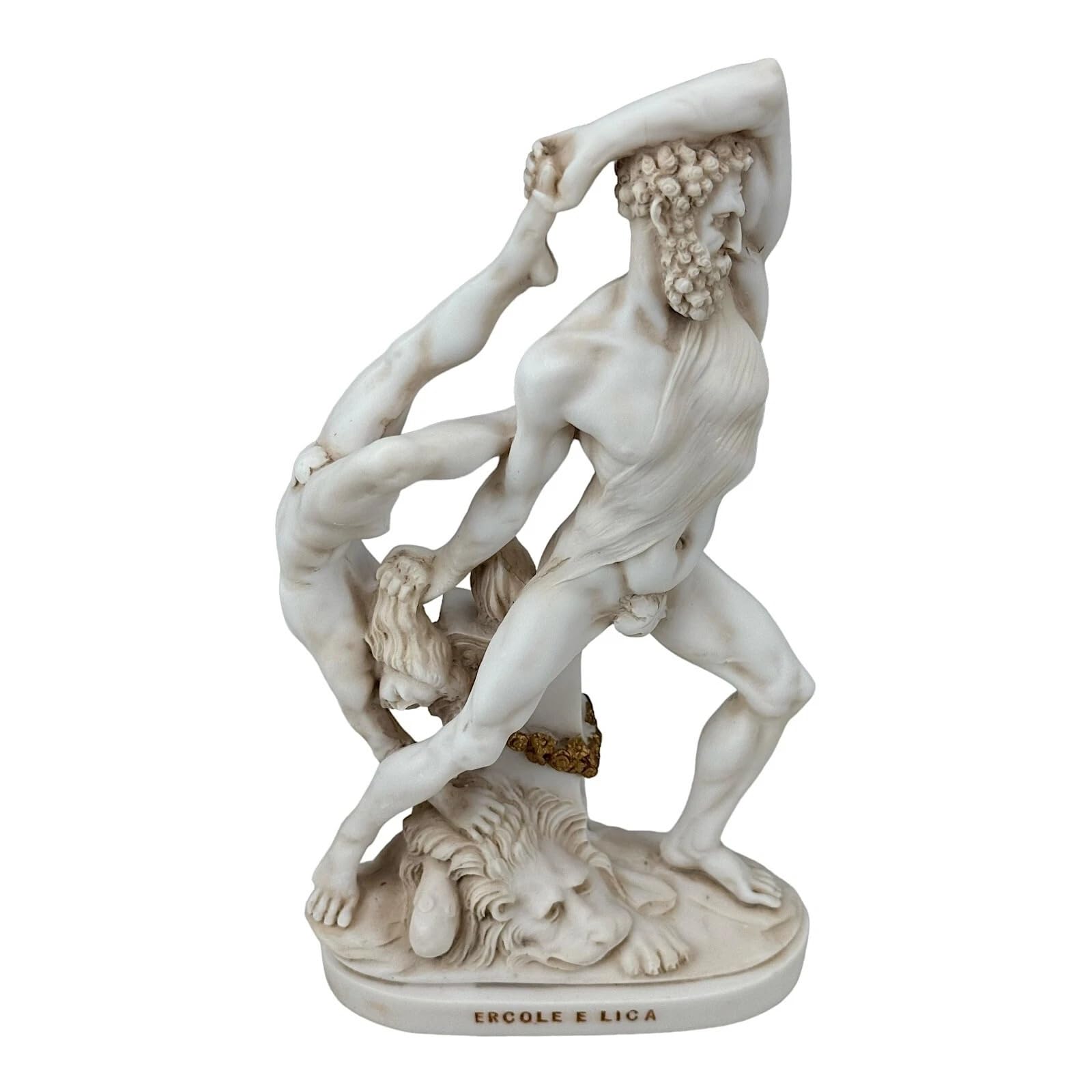 Statua della mitologia greca di Ercole che lancia lichas - Scultura in marmo fuso con finitura patina grigia, replica del museo Canova, dipinta a mano in Grecia, statuetta d'arte romana classica, 25,4