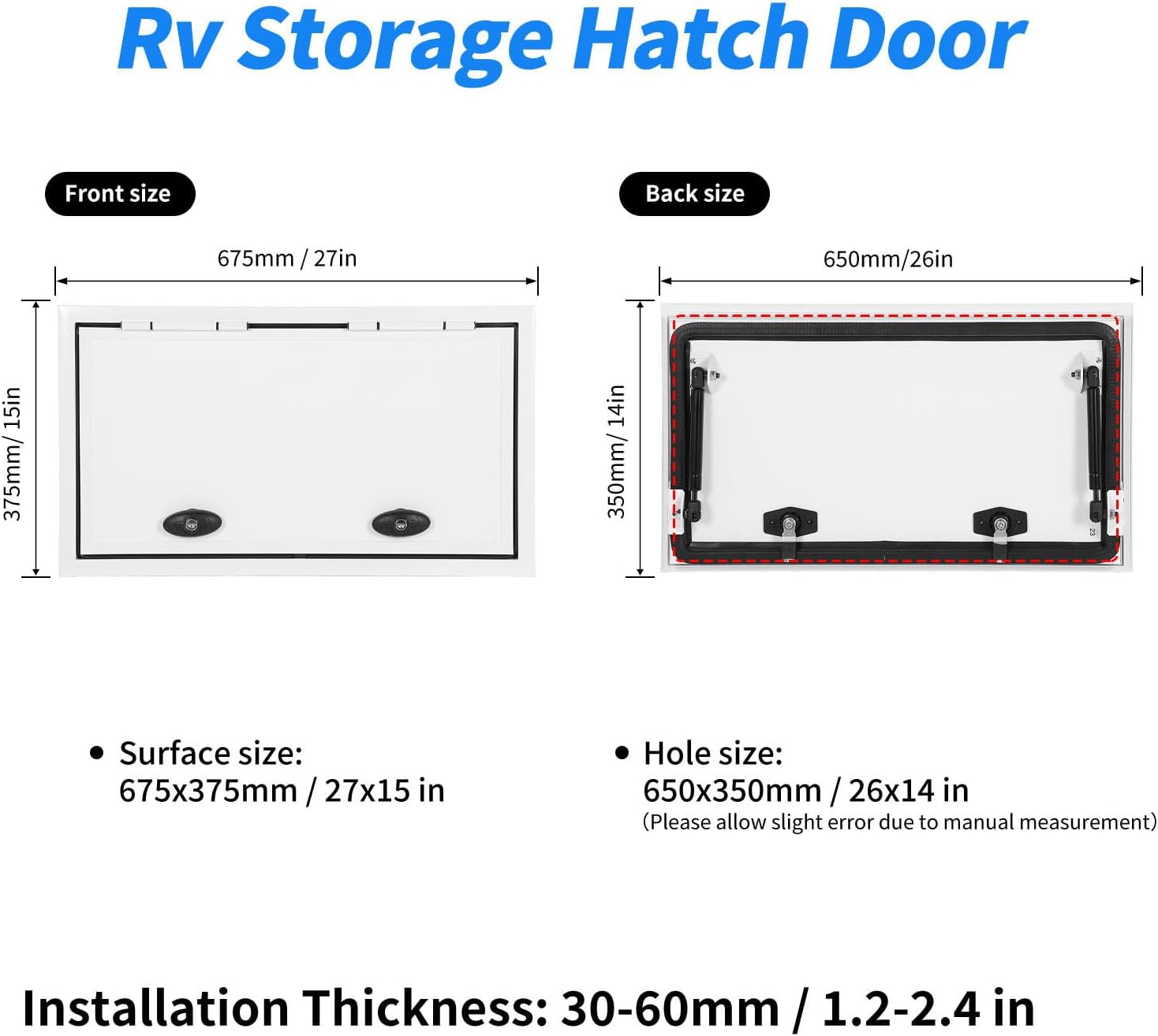 RV Storage Hatch Door, Aluminum Alloy 26x14 Inch - Powder Coating, Dual Lock Support Rod, for Caravan
