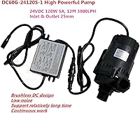 Vista 2 de SHYSKY Heavy Duty Low Noise 24V 120W Micro Brushless DC Water Pump DC60G-24120A-1, 12m 39ft 1003GPH, Speed/Flow Adjustable, DRY RUN Protection, For