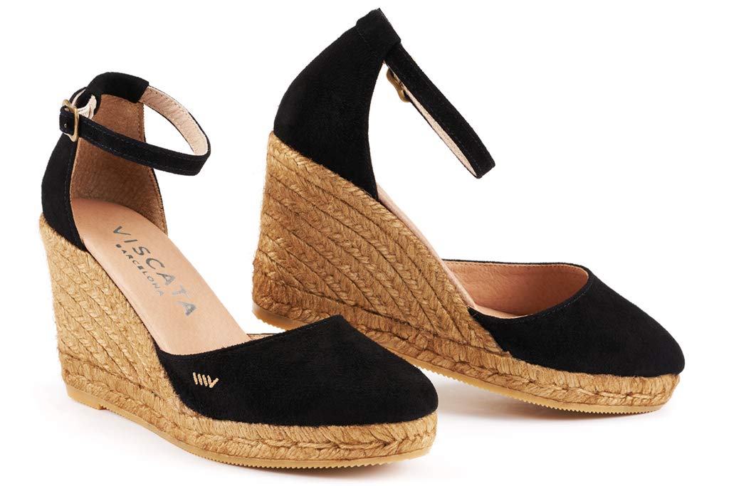 VISCATAPalamos Suede Wedges with Ankle Strap Handmade 3 ½” Heel Women's Sandals with Premium Quality Soft Touch Suede Closed Toe Design and 100% Soft Inner Sole Cushion for all Casual Occasions