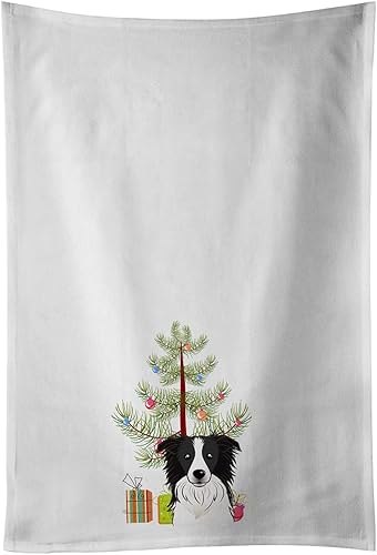 Caroline's Treasures BB1613WTKT - Juego de 2 toallas de cocina blancas con diseño de árbol de Navidad y borde Collie, 19 x 25 pulgadas, multicolor