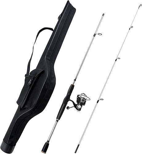 Miniatura 5 de Juego de 2 piezas de caña de pescar y carrete giratorio con señuelos, bolsa de pesca, kit de caña de pescar portátil para agua salada, agua dulce,