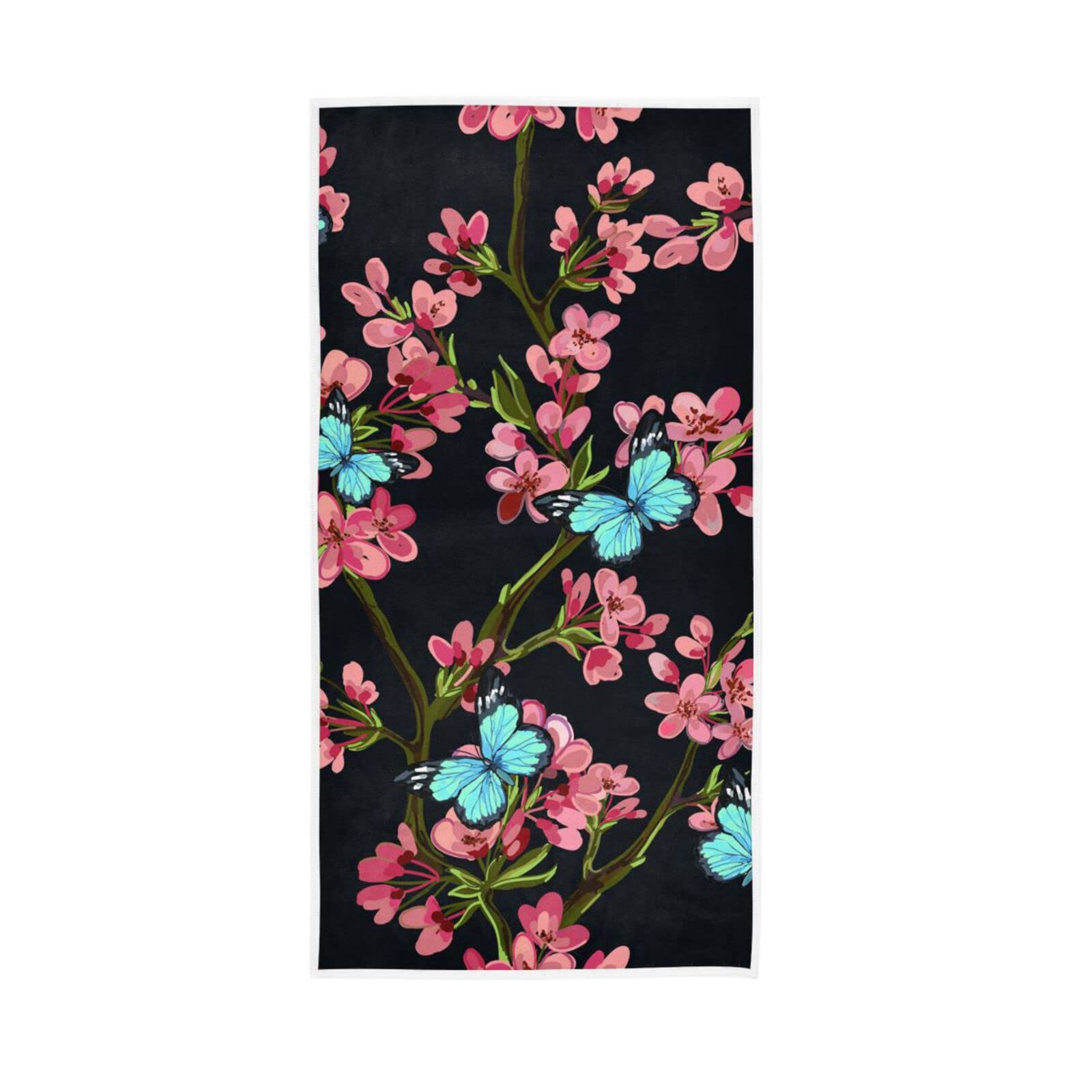 HUYGD Hand Towels Tropical Flower Butterfly Decor Fingertip Soft Face Towel Absorbent Bathroom Kitchen Towels
