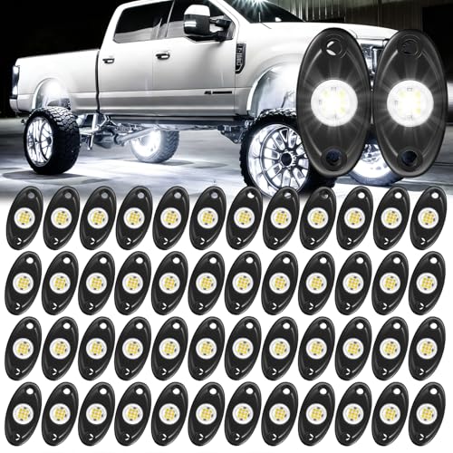 Endxedo White LED Rock Lights Kit, 48 Pods Waterproof Underglow Lighting Ambient Underbody Lamp for Car Truck SUV ATV UTV Boat, 6000K Pure White Offroad Fender Trail Rig Lights